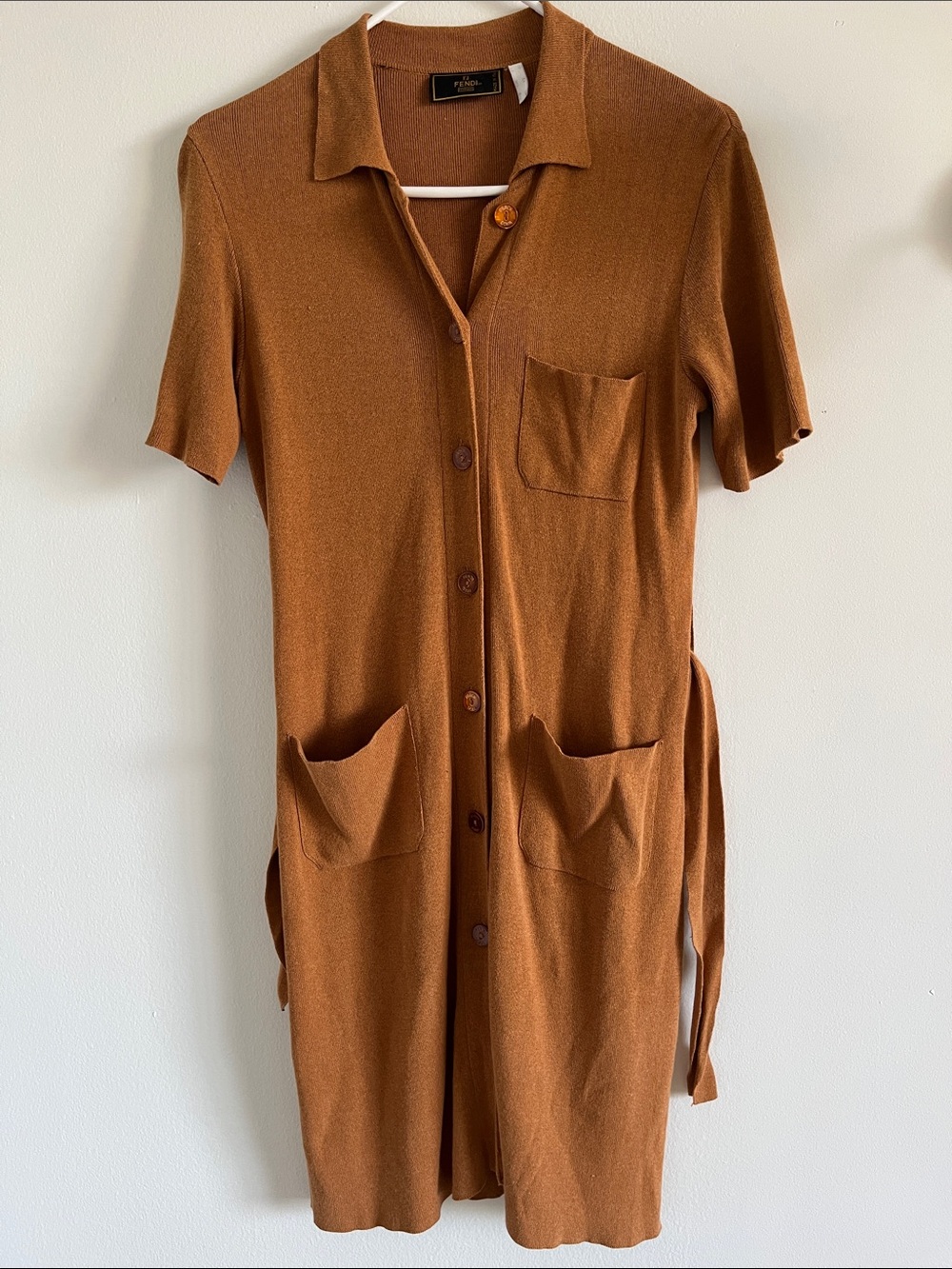 Fendi Vintage Brown Collared Knit Dress